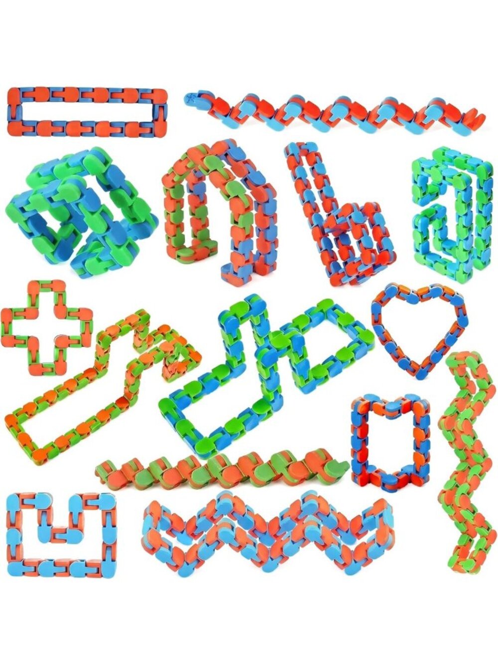 200pcs Colorful Wacky Tracks Fidget Toys - Snap & Click Sensory Finger Puzzles